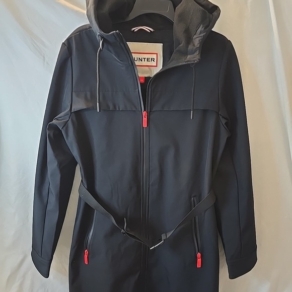 Hunter Crown 2.0 Long Women's Jacket Coat Waterproof Hooded W/ Belt Black L NWT - Picture 2 of 16
